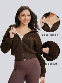 26AW New - Women's High-Neck Jacket With Ribbed Elasticated Hem And Pockets At The Waist, Suitable For Daily Casual Wear In Autumn And Winter - Coffee Brown - View 4
