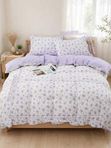 3pcs Down Comforter Cover Set, Pastoral Fresh Floral Pattern, Set Includes 1 Duvet Cover With Four Corner Ties And Zipper + 2 Matching Pocket Pillowcases, No Inserts Included, Skin-Friendly Soft Comfortable, Machine Washable Dry Cleanable, Detachable, Suitable For Bedroom, Dorm And Travel - Mauve Purple - View 18