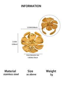 1 Pc Fashion Large Flower Ring For Women Gold Color Stainless Steel Geometric Ring Birthday Party Jewelry Gift - Gold - View 2