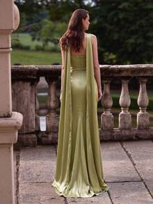CHOSMO Christmas Party Dress Holiday Dresses For Women Formal Gowns Evening Elegant Green Dresses For Women Solid Color Elegant Backless Woman's Dress Wedding Photography Birthday Party Anniversary Formal Dinner Wedding Guest Back To School Party - Light Green - View 3