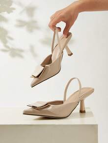 Women's Elegant Pointed Toe Slingback High Heel Shoes - Apricot - View 2