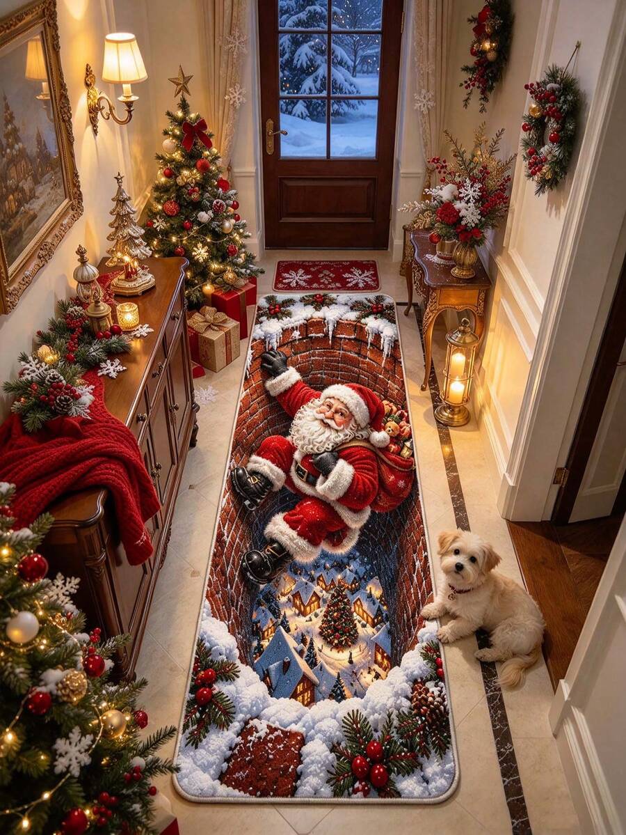 1pc Climbing Santa Claus Doormat, Christmas Gift, Hallway Runner Rug, Area Rug, Home Decor, Living Room Area Rug, Living Room Home Decor, Room Decor, Washable Carpet - Climbing Santa Claus - View 1
