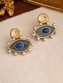 1 Pair Evil Eye Stud Earrings, Elegant High-End Vintage Colorful Enamel Rhinestone Dangle Earrings - Evil Eye - View 14