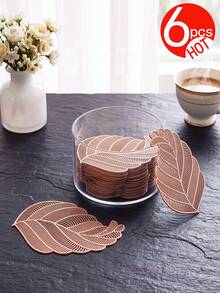 Tkvega • Home 12pcs Gold Hollow Leaf Coasters, PVC Material Leaf Coffee Cup Coasters, Washable, Easy To Clean, Wipeable, Non-Slip, Heat Resistant, Suitable For Room Decor, Home Table Decor, Home Decoration, Perfect For Holidays, Parties, Birthdays, Weddings And Dinner Parties - Multicolor - View 14