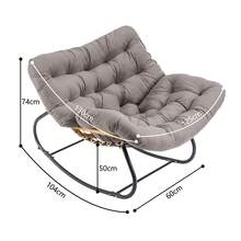 Cushioned Egg Rocking Chair Large Outdoor Wicker Chair With Rattan Design, Metal Frame Comfortable Seat For Patios - White - View 4
