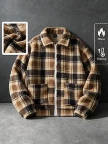 GOLDREDY Men's Casual Versatile Plaid Fleece Warm Comfortable Turn Collar Full Zip Sweatshirt, Autumn/Winter - Multicolor - View 2