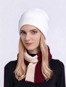 Women's Short Knitted Scarf, Cross-Knit Neck Warmer, Korean Style Colorblock Versatile Neck Protector, Autumn/Winter Woolen Beanie Hat, Japanese Style Solid Color Knitted Cold Weather Cap - A - View 11