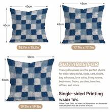4pcs/1pc Blue Gray Square Abstract Grid Pattern Pillow Case, Single-Sided Printed Pillow Cover, Suitable For Living Room Bedroom Home Decor, All Season Pillow Case - Multicolor - View 3