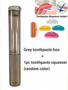 2pcs Set (1 Toothbrush Holder + 1 Random Color Toothpaste Squeezer Holder), Portable Transparent Toothbrush Box, Breathable Body, Prevents Toothbrush From Getting Dirty, Compact Size Saves Space, Suitable For Business Trips And Travel - Multicolor - View 7