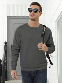 Men's Autumn/Winter Casual Fashion Slim Fit Thermal Lined Thick Warm Crew Neck Sweatshirt - Dark Grey - View 3