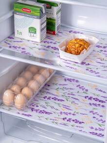 4 Reusable Refrigerator Pads - Lavender Print, Drawer Lining, Moisture-Proof Pad, EVA Material Suitable For Refrigerator And Kitchen Decoration (Non Self-Adhesive), Kitchen Essentials/Tools/Supplies/Accessories, Christmas, Kitchen Accessories - Multicolor - View 1
