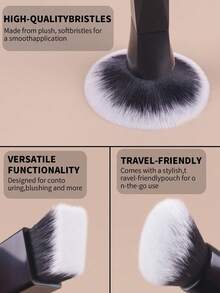 3pcs Geometric Black Handle Makeup Brush Set, Large Round Powder Brush, Angled Blush Brush, Contour Brush, Soft Fluffy Face Makeup Brushes For Setting Powder, Foundation, Blush And Contouring - Black - View 5