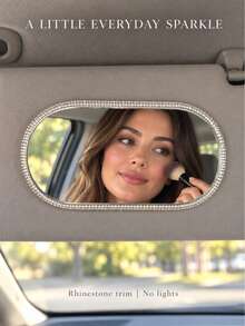 1pc Rhinestone Car Makeup Mirror, Self-Adhesive Crystal Shiny Car Makeup Mirror, Portable Sun Visor Mirror, Cute And Beautiful Car Interior Accessory Decoration, Suitable For Women And Girls - A - View 11