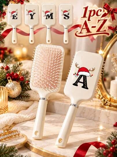 2pcs Christmas Style Letter A-Z Hair Combs, Cream Color Air Cushion Detangling Brushes, Smooth Massage Hair Styling Tools, Suitable For Vanity Home Use, Christmas Surprise Gift Portable Styling Comb Portable Air Cushion Massage Brush Christmas Gift