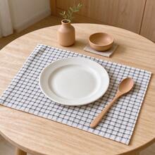 1/2/6pcs Vintage Ins Textured Plaid Striped Rectangular Placemats Tablecloth Napkins Photography Backdrop - Multicolor - View 1
