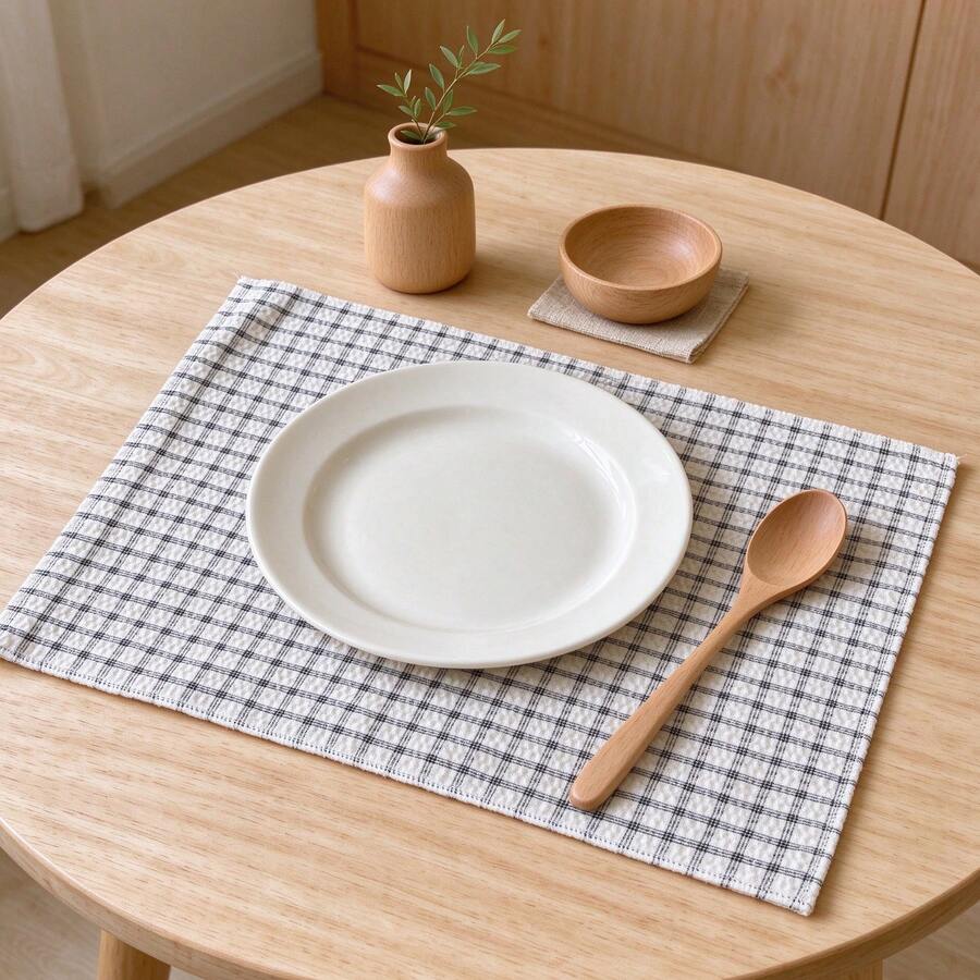 1/2/6pcs Vintage Ins Textured Plaid Striped Rectangular Placemats Tablecloth Napkins Photography Backdrop - Multicolor - View 1