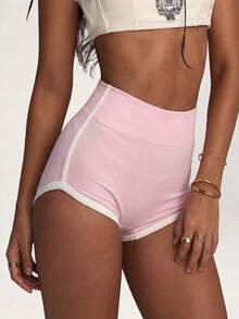 PinkTip Women's Slim Fit Outdoor Cycling Shorts, White Trim, High Waist Design, Compression Comfortable Pink Summer Sports Style - Pink - View 2