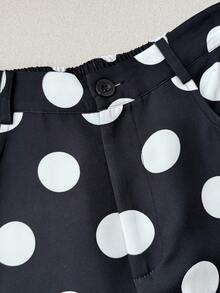 Women's Fashion Polka Dot Print Casual 2 Pieces Set - Black - View 8