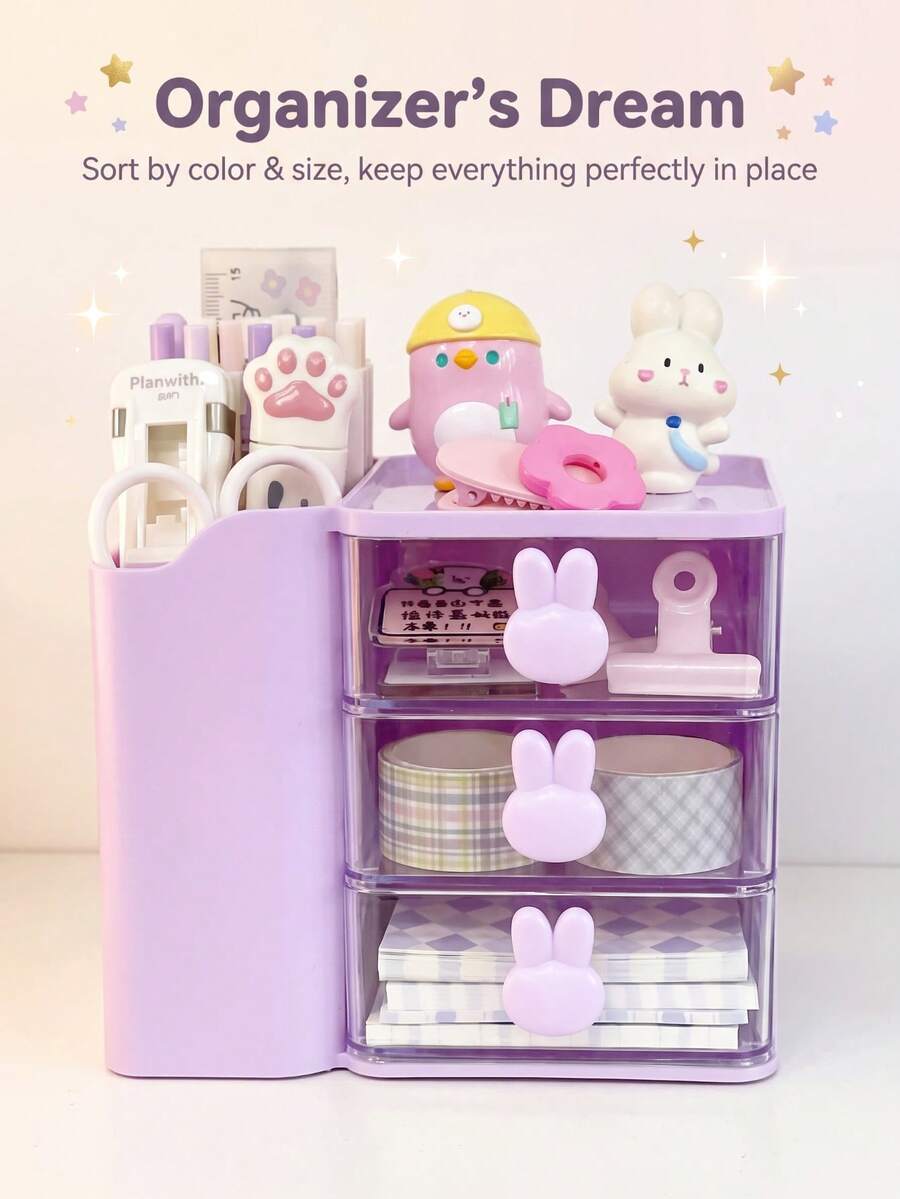 Multifunctional 3-Compartment Drawer Desktop Organizer, Multi-Layer Partition Storage, Compact Space-Saving, Smooth Sliding, Open Handle, Stackable, Dust-Proof, Minimalist Versatile, Suitable For Office Supplies, Bedroom, Desktop, Jewelry Storage - Multicolor - View 1