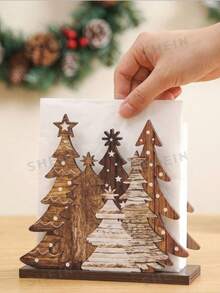 Christmas Tree Napkin Holder, Classic Christmas Tree Napkin Holder, Cute Christmas Cocktail Napkin Dispenser, Christmas Pine Tree Standing Napkin Holder, Farmhouse Modern Style Napkins, For Christmas Tabletop Decor And Dining Table Gift Storage - Multicolor - View 4