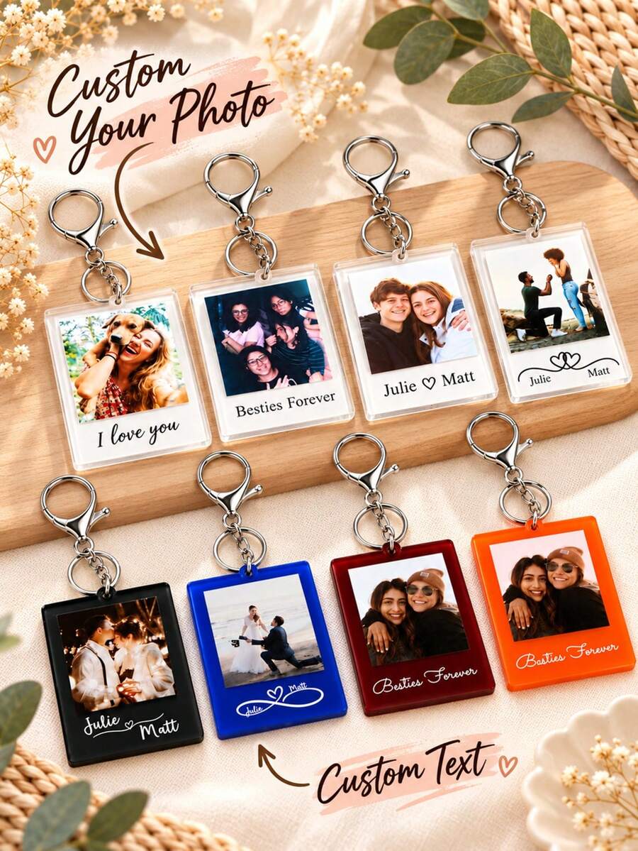 Personalized Custom Photo & Text Keychain, Acrylic Picture Keyring, Anniversary Wedding Gift For Couples, Romantic Keepsake For Husband Wife, Cherished Memory Gift, Valentine Birthday Gift, Personalized Love Accessory. - C-personalized Photo Keychain - View 1