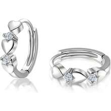5 Pairs Silvery Hoop Earrings Set, Rhinestone Heart & Flower Decor Huggie Earrings, Minimalist Metal Circle Ear Jewelry For Women Daily Party Gift - Silver - View 9