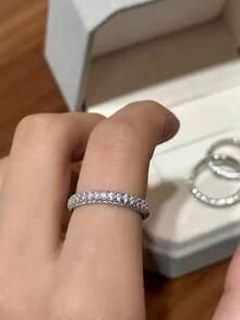 1pc Premium Cubic Zirconia Copper Alloy Single Ring, Suitable For Women's Wedding And Party Wear - Silver - View 2