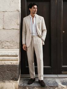 Men's Linen Suit Set, Jacket And Pants, Slim Fit Single-Breasted, Casual Formal Business Party - Beige - View 1