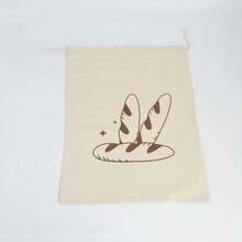 1pc Printed Pattern Drawstring Closure Reusable Bread Storage Bag, French Baguette Packaging Pouch, Picnic Bread Bag - Beige - View 4