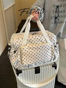 1PC New Women's Polka Dot Handheld Travel Bag, Durable Fabric With Front Storage Pocket, Expandable Design, Shoulder Strap, Luggage Trolley Attachment, Large Capacity, Suitable For Short Trips, Maternity, Fitness, Versatile Luggage Bag - White - View 3