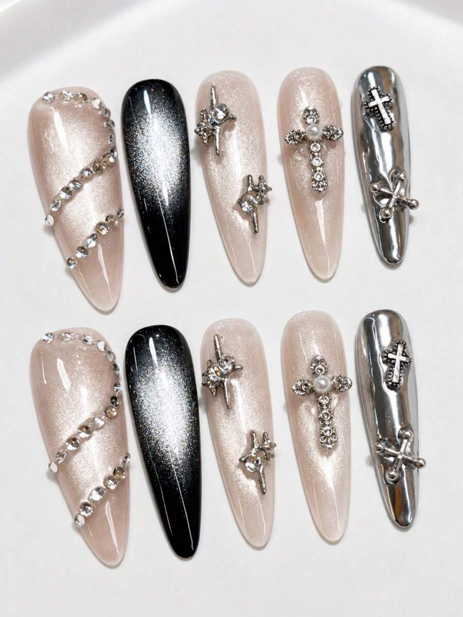 10pcs Handmade Press-On Nails, Dark Queen Y2K Style Nails: Ultra-Thin ...