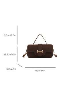 Women's Vintage Faux Suede Metal Buckle Flap Handbag, Suitable For Parties, Gatherings, Outings, Vacations, Shopping And Daily Use. - Coffee - View 8
