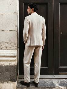 Men's Linen Suit Set, Jacket And Pants, Slim Fit Single-Breasted, Casual Formal Business Party - Beige - View 2