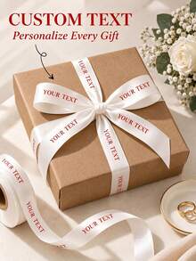 2/5/10/20/30/50/90m Customizable Text Ribbon, Personalized 1cm/1.5cm/2cm Wide Colorful Ribbon, Suitable For DIY Crafts, Bow Making, Wedding Decoration, Gift Wrapping And Party Decoration, Birthday Gift Wrapping - Red - View 3
