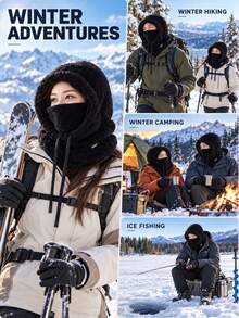 1pc Winter Warm Fleece Face Mask - Elastic Drawstring Design,Frostbite Plush Sherpa Hood Balaclava,Lightweight&Warm,For Outdoor Sports,Hooded Windproof Ear Protection, Multiple Colors Available,Cycling,Unisex,Travel Must Haves Outfit Cold Weather - Multiple Styles - View 6