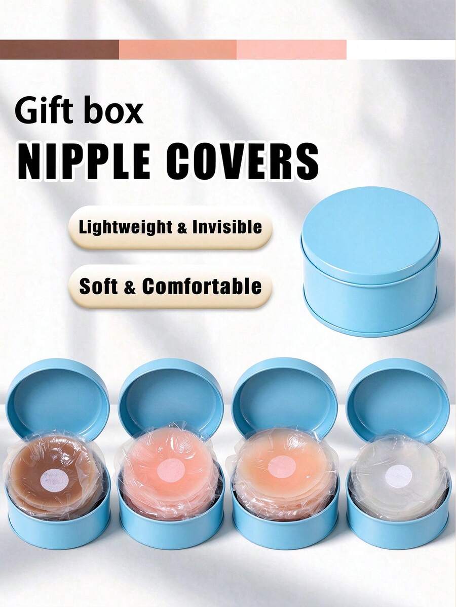 12pcs Reusable Invisible Silicone Nipple Cover Pasties For Women, With Travel Storage Box - Multicolor - View 1