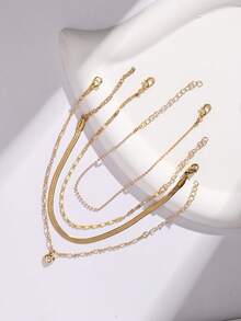 Minimalist European & American Style 4-Layer Stackable Heart Bracelet, Commuter Chic High-End Layered Jewelry (Random Number Of Flattened Pieces) - Yellow Gold - View 2