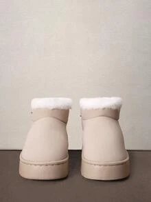 Hatastic 女士 EVA 厚底蝴蝶结装饰内衬防滑平底休闲鞋，温暖时尚，适合秋冬季 - 米色 - 查看 2
