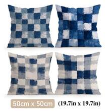 4pcs/1pc Blue Gray Square Abstract Grid Pattern Pillow Case, Single-Sided Printed Pillow Cover, Suitable For Living Room Bedroom Home Decor, All Season Pillow Case - Multicolor - View 12