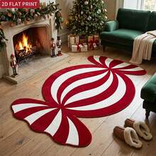 1pc Christmas Red & White Candy Shaped Carpet, Faux Cashmere Bathroom Rug, Area Rug, Entryway Living Room Bedroom Holiday Decor, Washable Non-Slip Floor Mat, Winter Christmas Gift - Multicolor - View 2