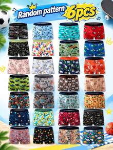 6pcs Big Boys Square Leg Briefs, Random Print Cartoon Sports Style, Breathable And Comfortable, Suitable For Students Daily Home Wear, Snug Fit Without Tightness, Multiple Colors Available - Multicolor - View 1