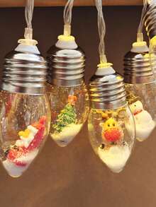 Christmas Bulb Shape LED String Lights, 1.5m 10LED, Transparent Shell With Santa, Snowman, Reindeer Ornaments, Snow Effect, Battery Powered, Decor For Xmas Tree, Window, Bedroom Holiday - Christmas Light Bulb String - View 10