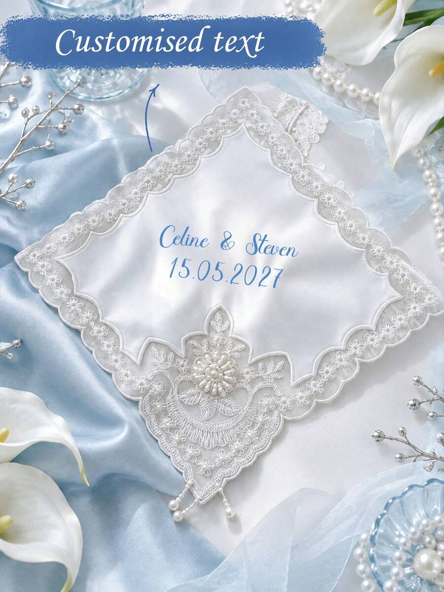 Personalized Bridal Handkerchief With Custom Name & Wedding Date, Elegant Lace Wedding Hanky, Keepsake Gift Box For Bride, Bridesmaids Gift - Multicolor - View 1
