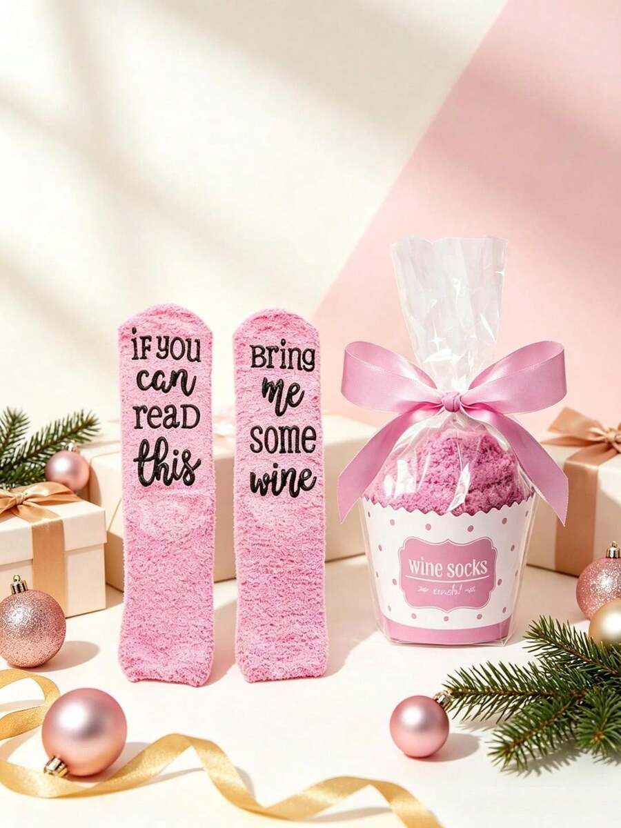 1 Pair Women's Pink Autumn/Winter Fashion Street Style Cake Socks For Christmas And Halloween - Multicolor - View 1
