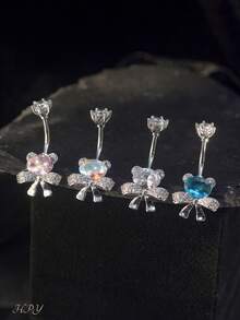 HPY905-Bowknot Colorful Rhinestone Bear Navel Piercing - Multicolor - View 1