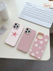 3件組條紋印花 TPU 防震全包覆精準保護殼，適用於 Apple 11/12/13/14/15/16/16Pro/16ProMax/17/17pro/17ProMax/18pro/18ProMax - 彩色 - 查看 1