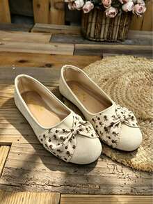 Women's French Vintage Floral Bow Ballet Flats, Round Toe Soft Sole Slip-On Commuter Casual Flat Shoes - Chantilly - View 4
