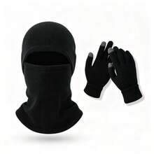 2 Pieces,Multi-Use Winter Thermal Protection Set, Balaclava Hood Mask + Touchscreen Knitted Gloves, Ideal For Ski, Run, Bike, Camping - A - View 1