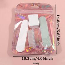 Disposable Manicure Tool Set, Portable Nail Care Kit With Nail File, Buffer Block, Nail Brush & Wooden Cuticle Stick - Gradient Pink - View 4