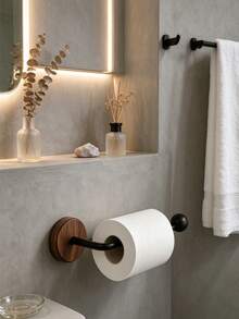 Bathroom Toilet Paper Holder, Minimalist Cylindrical Design, Smooth Edges Prevent Scratches, Wood Grain Base Adds Aesthetic Appeal, Smooth Dispensing Without Jamming - Multicolor - View 3